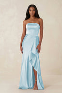 Sheath Strapless Ruffled Satin Bridesmaid Dress in Sky Blue - KissProm Bridesmaid Dresses