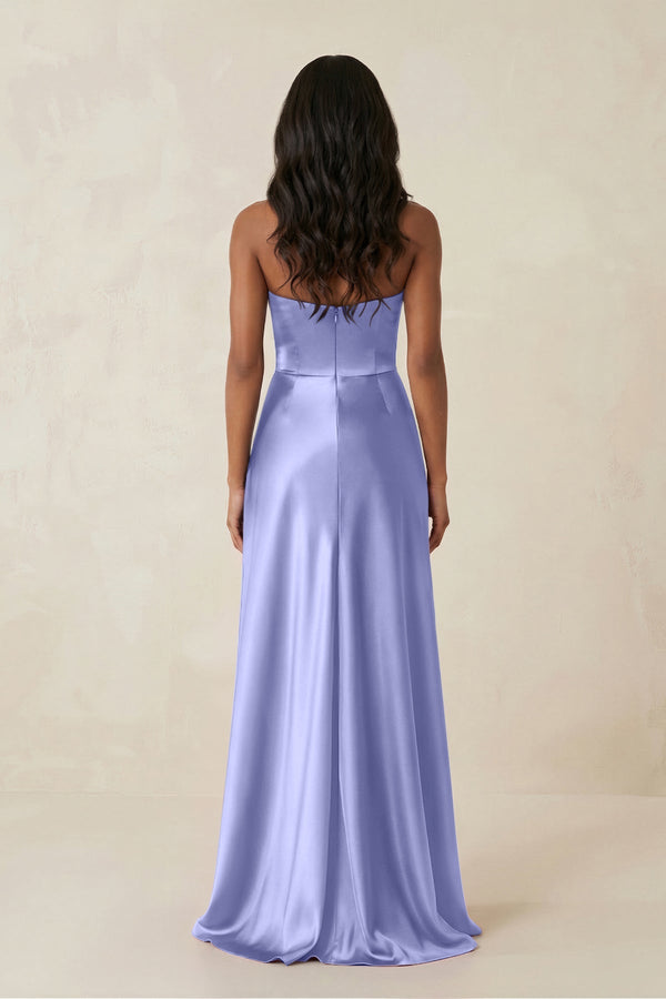Sheath Strapless Ruffled Satin Bridesmaid Dress in Steel Blue - KissProm Bridesmaid Dresses