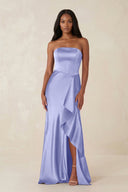 Sheath Strapless Ruffled Satin Bridesmaid Dress in Steel Blue - KissProm Bridesmaid Dresses