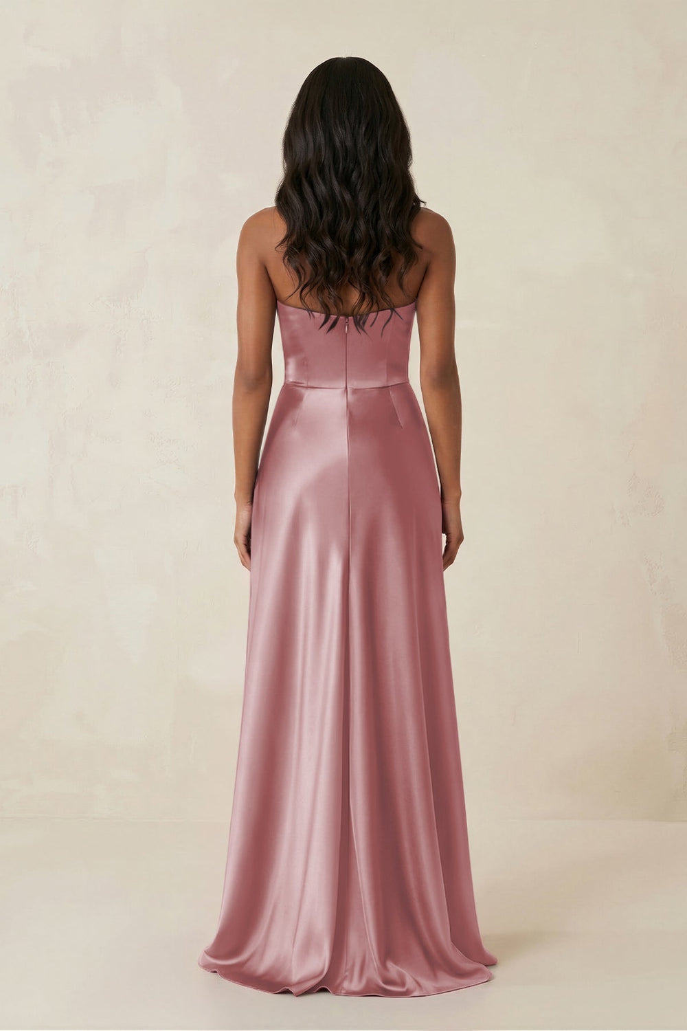 Sheath Strapless Ruffled Satin Bridesmaid Dress in Toffee - KissProm Bridesmaid Dresses