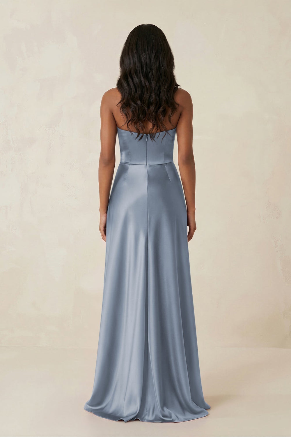 Sheath Strapless Ruffled Satin Bridesmaid Dress in Twilight - KissProm Bridesmaid Dresses
