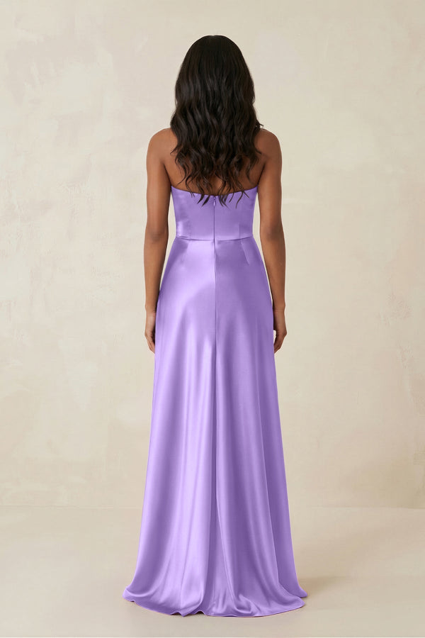 Sheath Strapless Ruffled Satin Bridesmaid Dress in Vintage Mauve - KissProm Bridesmaid Dresses