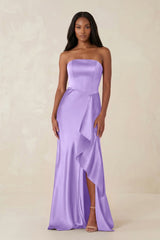 Sheath Strapless Ruffled Satin Bridesmaid Dress in Vintage Mauve - KissProm Bridesmaid Dresses