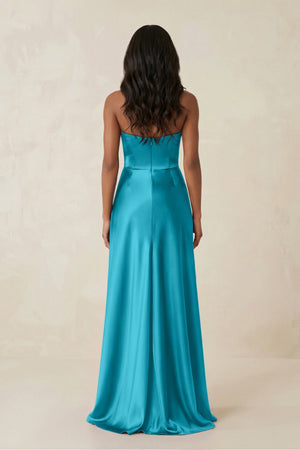 Sheath Strapless Ruffled Satin Bridesmaid Dress in Viridian Green - KissProm Bridesmaid Dresses
