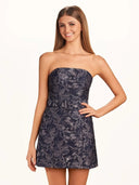 Navy Blue Sheath Strapless Short Homecoming Dress - KISSPROM