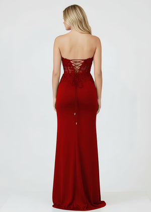 Amaya |Sheath Sweetheart Long Satin Prom Dress with Slit - KissProm