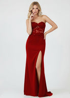 Amaya |Sheath Sweetheart Long Satin Prom Dress with Slit - KissProm