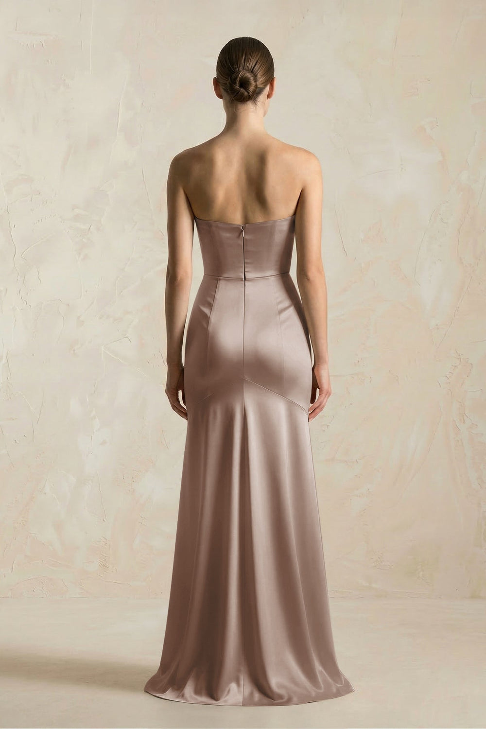 Sheath Sweetheart Corset Satin Bridesmaid Dress in Almond - KissProm Bridesmaid Dresses