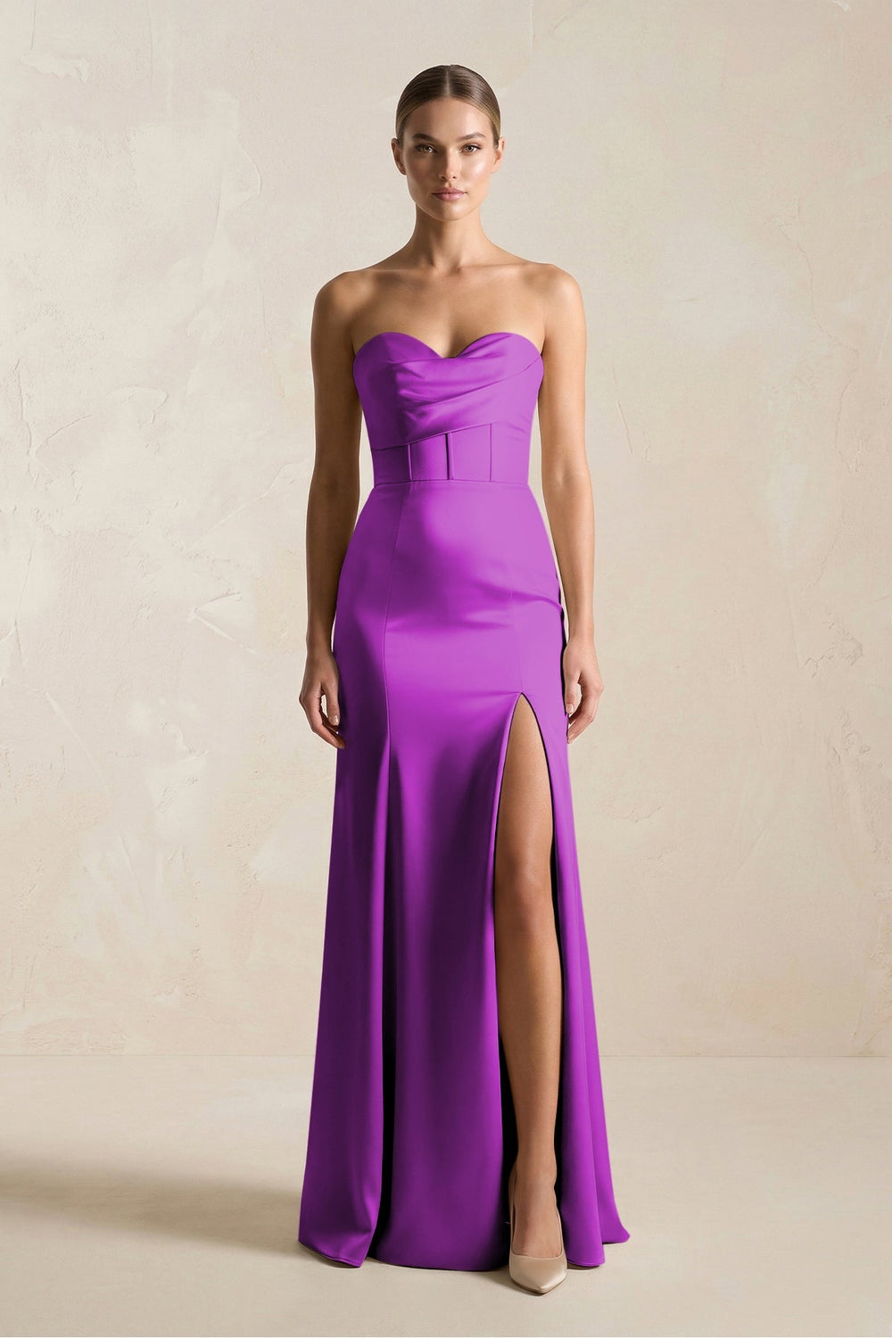 Sheath Sweetheart Corset Satin Bridesmaid Dress in Amethyst - KissProm Bridesmaid Dresses