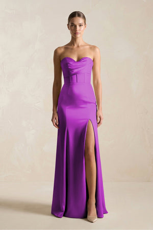 Sheath Sweetheart Corset Satin Bridesmaid Dress in Amethyst - KissProm Bridesmaid Dresses
