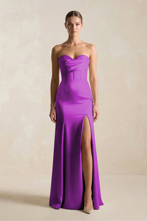 Sheath Sweetheart Corset Satin Bridesmaid Dress in Amethyst - KissProm Bridesmaid Dresses
