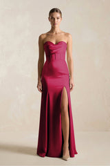 Sheath Sweetheart Corset Satin Bridesmaid Dress in Berry - KissProm Bridesmaid Dresses