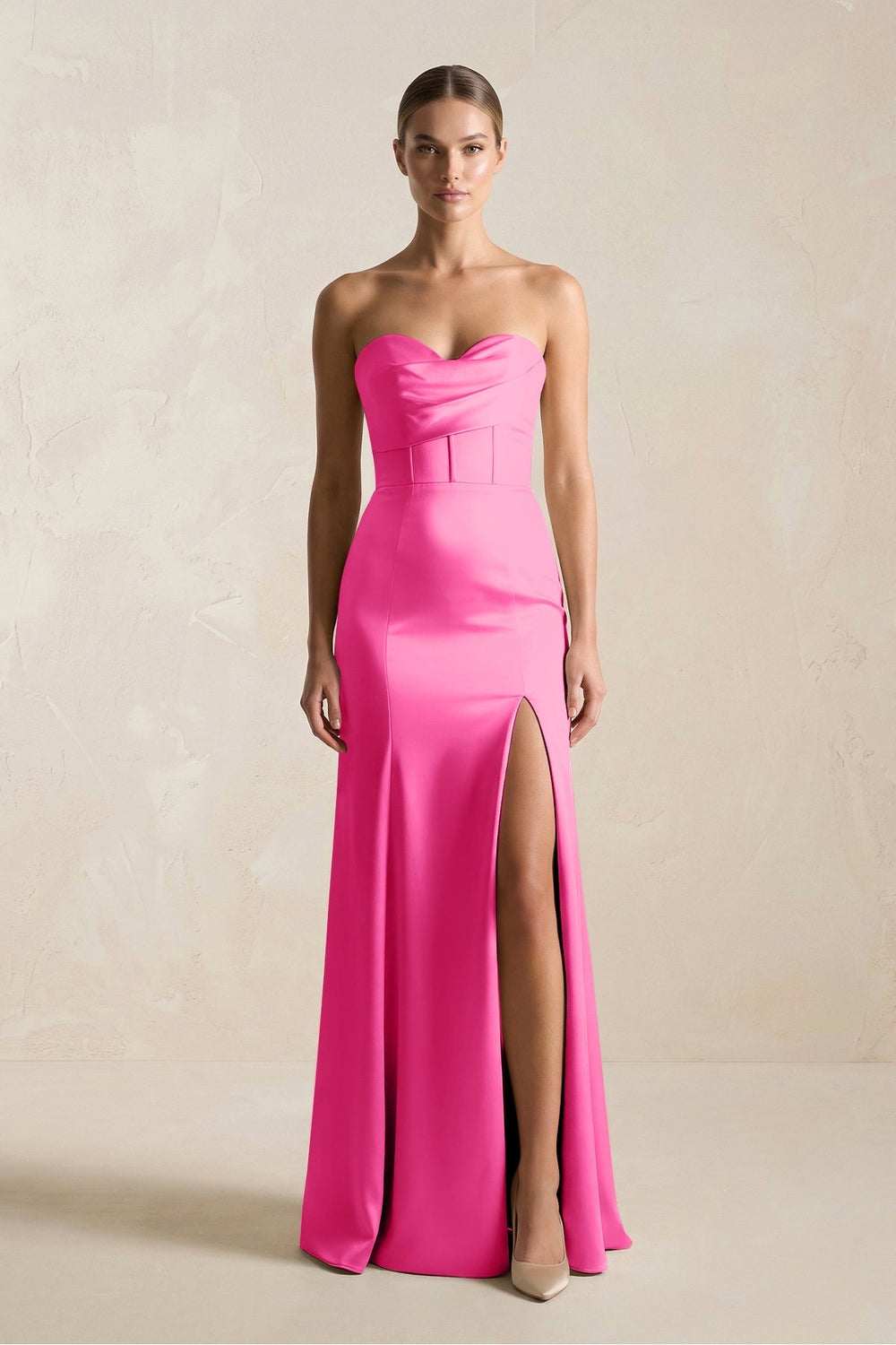Sheath Sweetheart Corset Satin Bridesmaid Dress in Bon Bon Pink - KissProm Bridesmaid Dresses