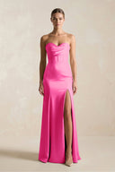 Sheath Sweetheart Corset Satin Bridesmaid Dress in Bon Bon Pink - KissProm Bridesmaid Dresses
