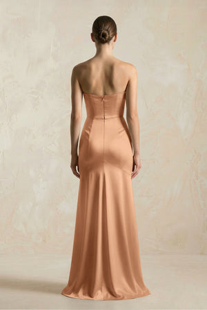 Sheath Sweetheart Corset Satin Bridesmaid Dress in Bronzer - KissProm Bridesmaid Dresses