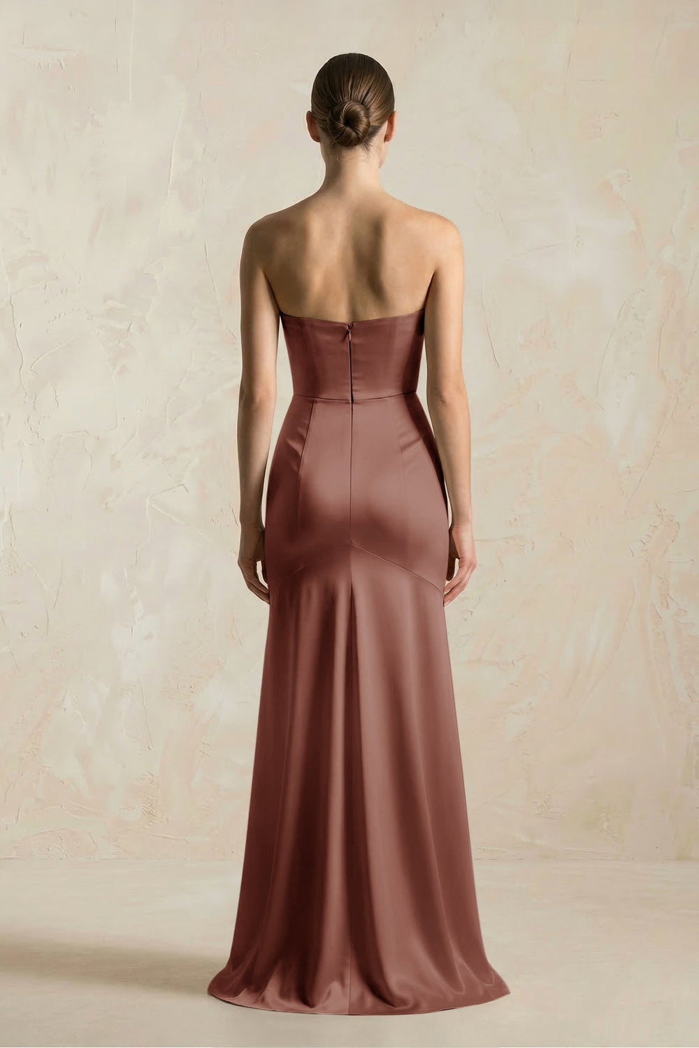 Sheath Sweetheart Corset Satin Bridesmaid Dress in Brown - KissProm Bridesmaid Dresses