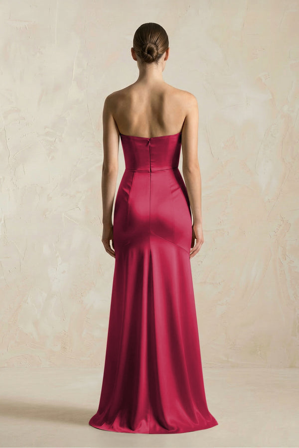 Sheath Sweetheart Corset Satin Bridesmaid Dress in Burgundy - KissProm Bridesmaid Dresses