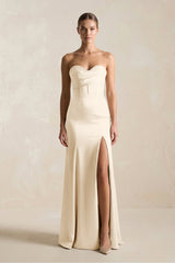 Sheath Sweetheart Corset Satin Bridesmaid Dress in Buttercream - KissProm Bridesmaid Dresses