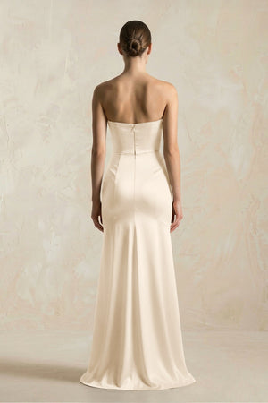 Sheath Sweetheart Corset Satin Bridesmaid Dress in Buttercream - KissProm Bridesmaid Dresses