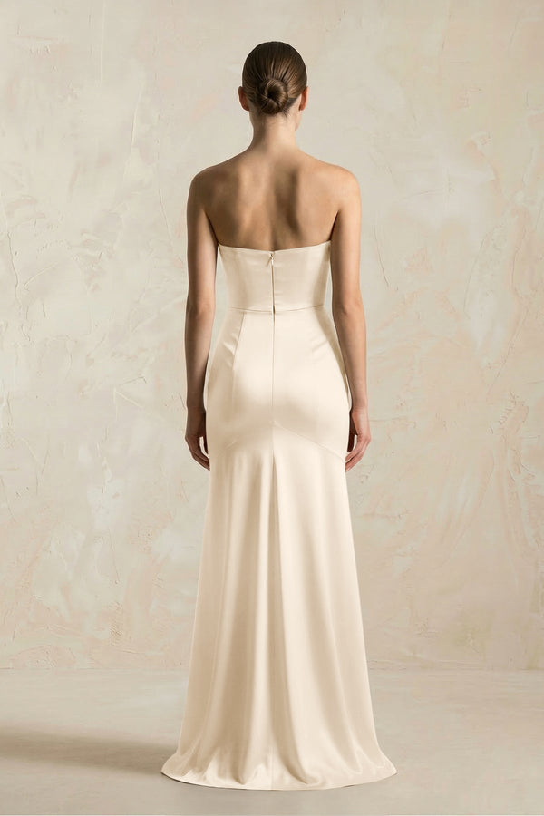 Sheath Sweetheart Corset Satin Bridesmaid Dress in Buttercream - KissProm Bridesmaid Dresses