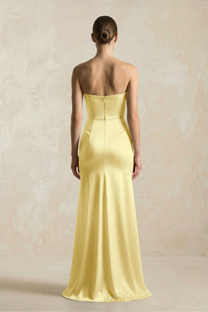Sheath Sweetheart Corset Satin Bridesmaid Dress in Buttercup - KissProm Bridesmaid Dresses