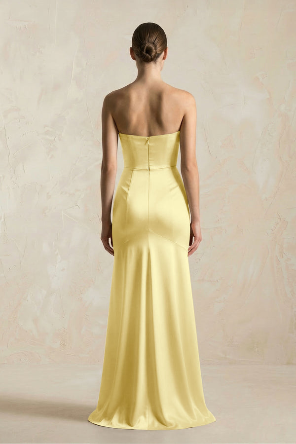 Sheath Sweetheart Corset Satin Bridesmaid Dress in Buttercup - KissProm Bridesmaid Dresses