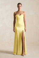 Sheath Sweetheart Corset Satin Bridesmaid Dress in Buttercup - KissProm Bridesmaid Dresses