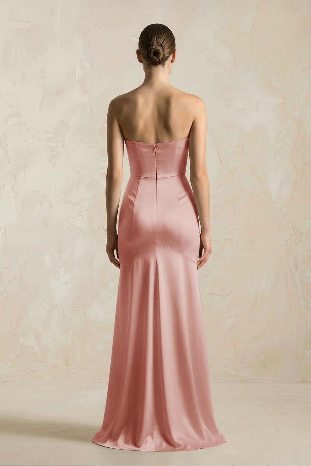 Sheath Sweetheart Corset Satin Bridesmaid Dress in Champagne Rose - KissProm Bridesmaid Dresses