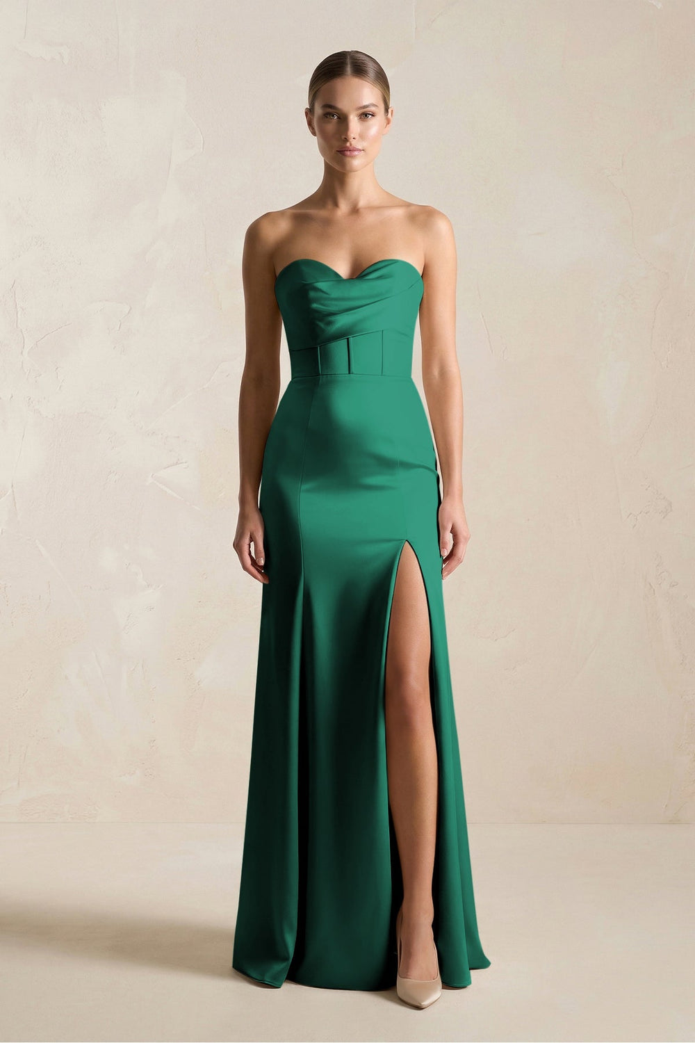 Sheath Sweetheart Corset Satin Bridesmaid Dress in Dark Green - KissProm Bridesmaid Dresses