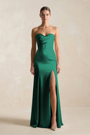 Sheath Sweetheart Corset Satin Bridesmaid Dress in Dark Green - KissProm Bridesmaid Dresses