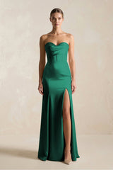Sheath Sweetheart Corset Satin Bridesmaid Dress in Dark Green - KissProm Bridesmaid Dresses