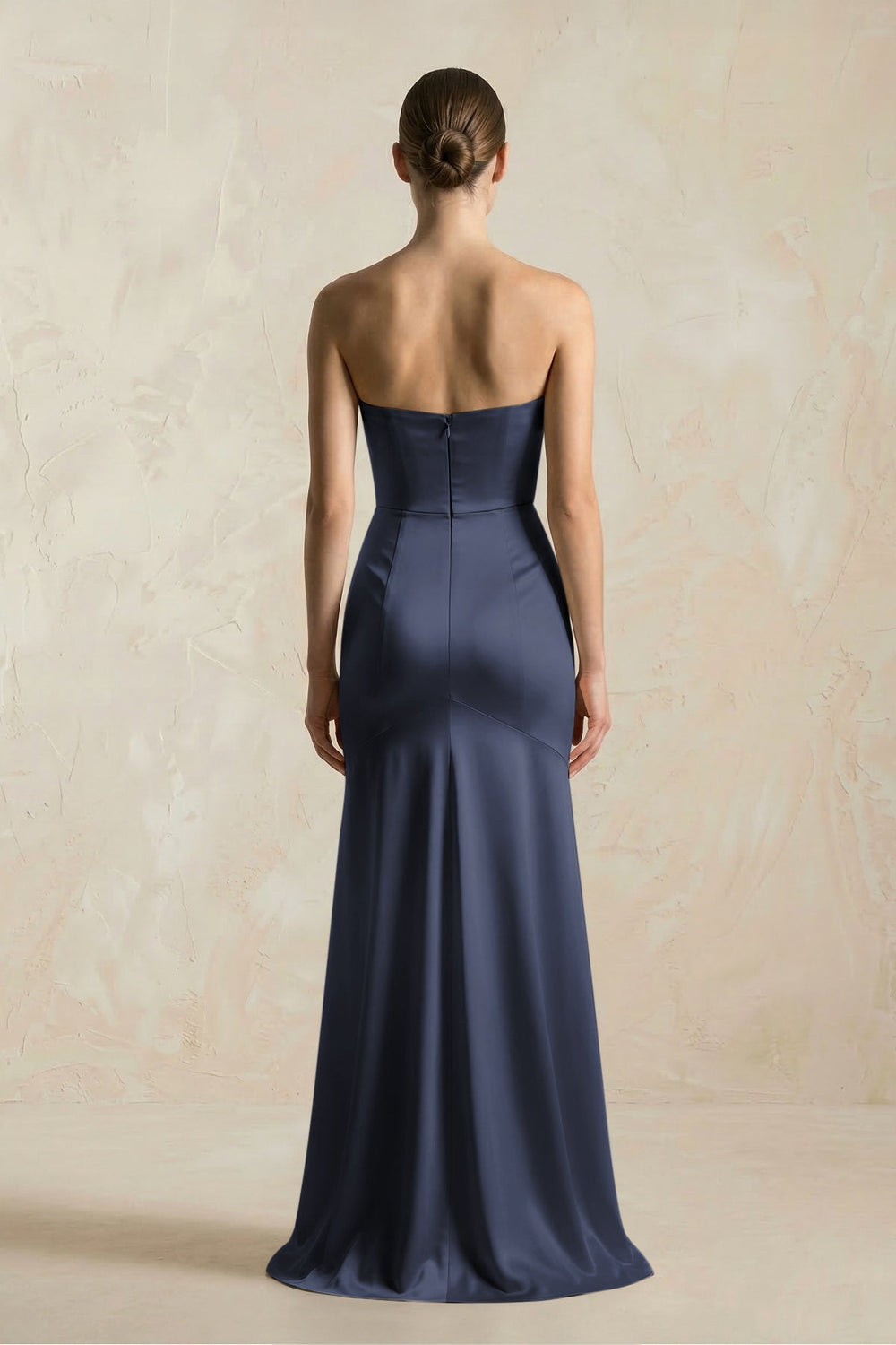 Sheath Sweetheart Corset Satin Bridesmaid Dress in Dark Navy - KissProm Bridesmaid Dresses