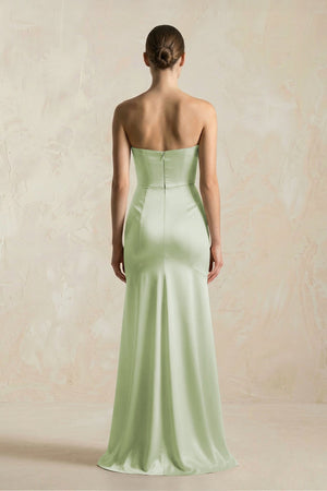 Sheath Sweetheart Corset Satin Bridesmaid Dress in Dusty Sage - KissProm Bridesmaid Dresses