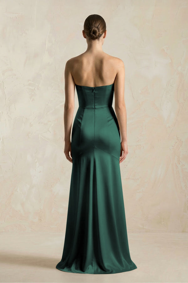 Sheath Sweetheart Corset Satin Bridesmaid Dress in Emerald - KissProm Bridesmaid Dresses