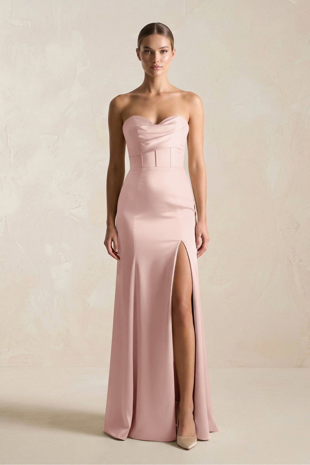 Sheath Sweetheart Corset Satin Bridesmaid Dress in English Rose - KissProm Bridesmaid Dresses