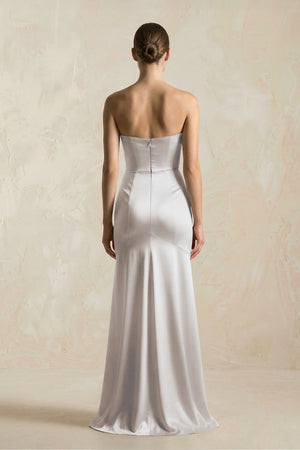 Sheath Sweetheart Corset Satin Bridesmaid Dress in Frost - KissProm Bridesmaid Dresses