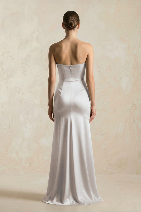 Sheath Sweetheart Corset Satin Bridesmaid Dress in Frost - KissProm Bridesmaid Dresses