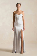 Sheath Sweetheart Corset Satin Bridesmaid Dress in Frost - KissProm Bridesmaid Dresses