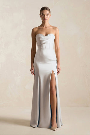 Sheath Sweetheart Corset Satin Bridesmaid Dress in Frost - KissProm Bridesmaid Dresses