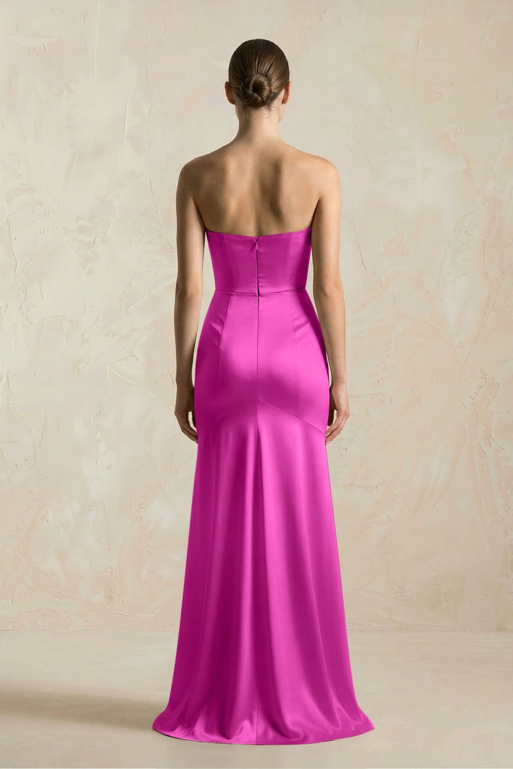 Sheath Sweetheart Corset Satin Bridesmaid Dress in Fuchsia - KissProm Bridesmaid Dresses