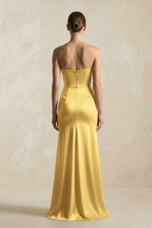 Sheath Sweetheart Corset Satin Bridesmaid Dress in Gold - KissProm Bridesmaid Dresses