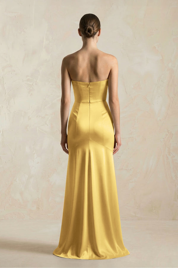 Sheath Sweetheart Corset Satin Bridesmaid Dress in Gold - KissProm Bridesmaid Dresses