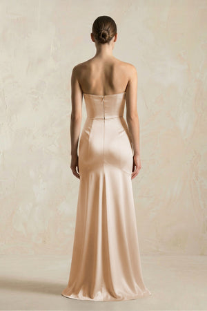 Sheath Sweetheart Corset Satin Bridesmaid Dress in Golden Champagne - KissProm Bridesmaid Dresses