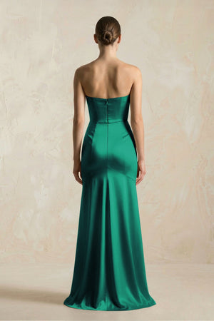 Sheath Sweetheart Corset Satin Bridesmaid Dress in Green - KissProm Bridesmaid Dresses
