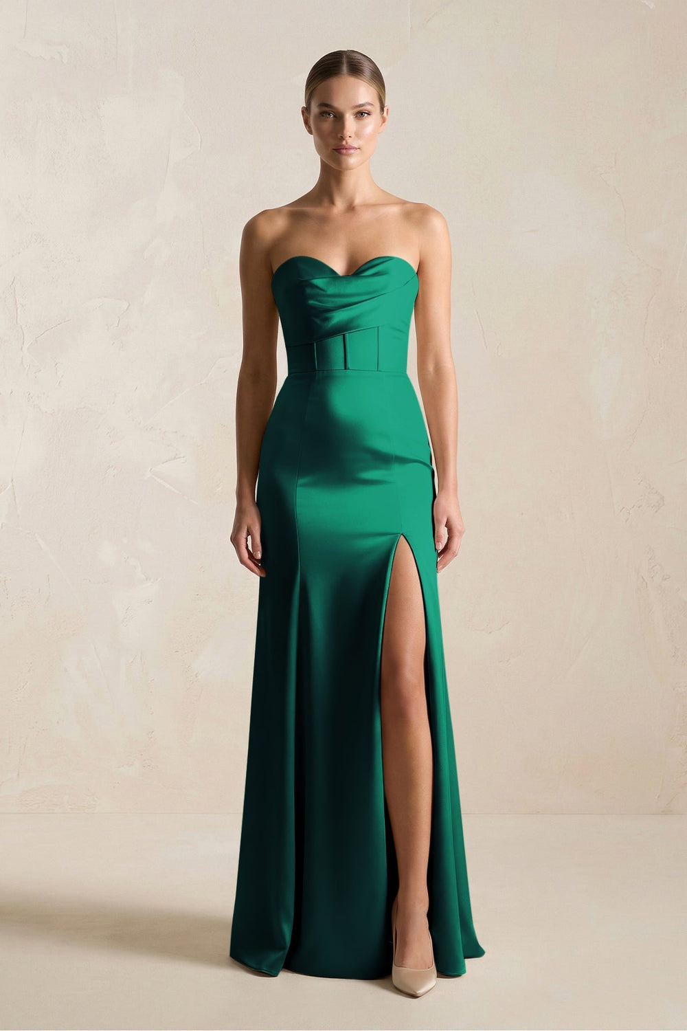 Sheath Sweetheart Corset Satin Bridesmaid Dress in Green - KissProm Bridesmaid Dresses