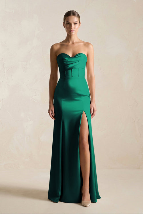Sheath Sweetheart Corset Satin Bridesmaid Dress in Green - KissProm Bridesmaid Dresses