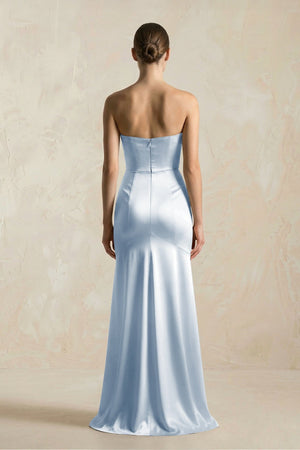Sheath Sweetheart Corset Satin Bridesmaid Dress in Ice - KissProm Bridesmaid Dresses
