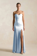 Sheath Sweetheart Corset Satin Bridesmaid Dress in Ice - KissProm Bridesmaid Dresses