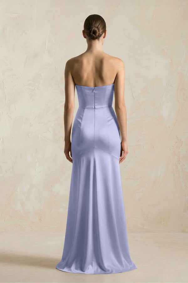 Sheath Sweetheart Corset Satin Bridesmaid Dress in Lavender - KissProm Bridesmaid Dresses