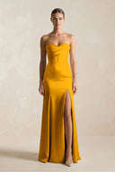 Sheath Sweetheart Corset Satin Bridesmaid Dress in Marigold - KissProm Bridesmaid Dresses